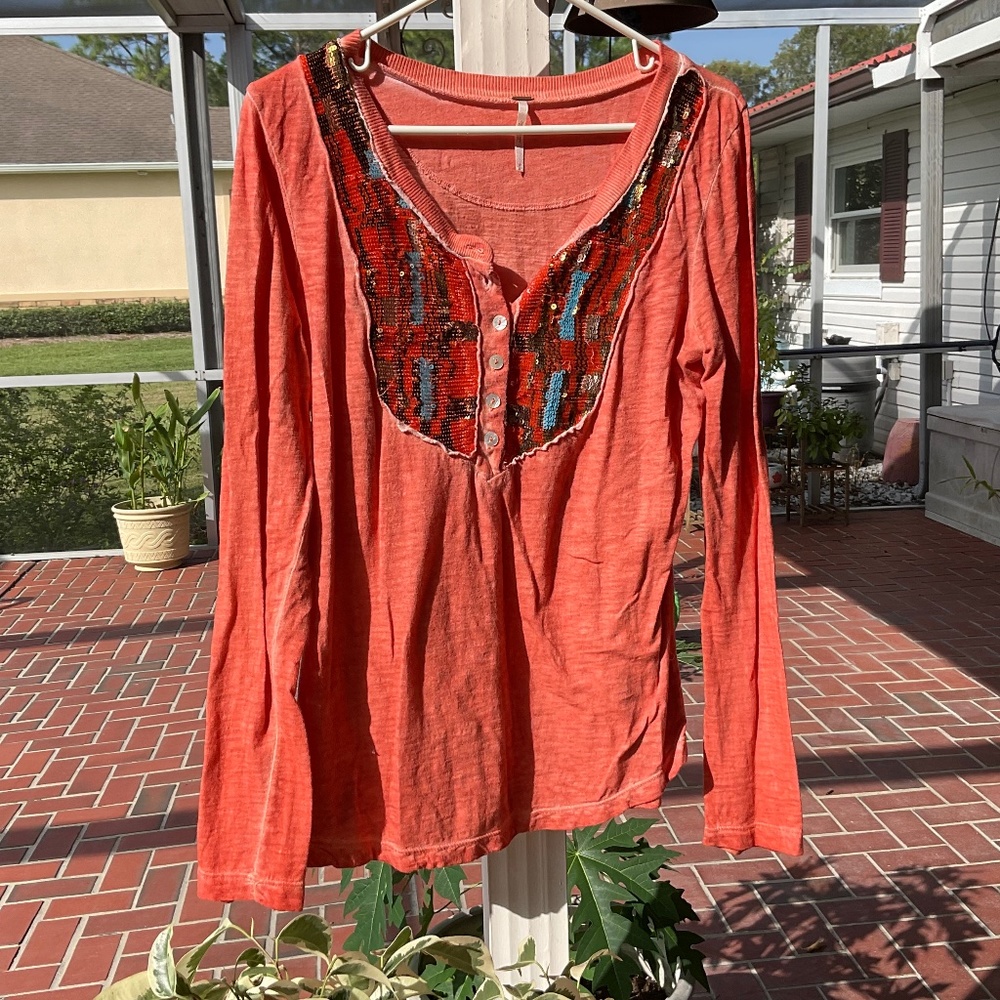 Free People long sleeve cotton Henley tee